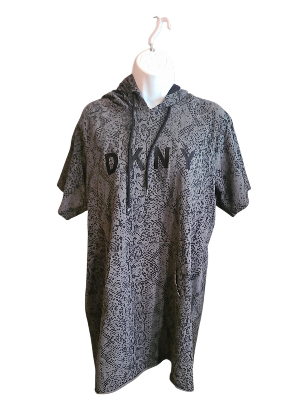 DKNY Gray Snake-Print Short-Sleeve Hooded Sweatshirt Dress